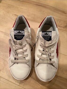 Kids White Sneakers with Red Accent - Design by Korea